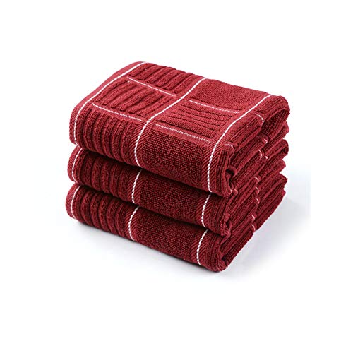 Product Cover Anyi Kitchen Dish Towels Heavy Duty Absorbent Dish Cloths with Hanging Loop 100% Cotton Tea Bar Towels (16x26, Set of 3, Red)