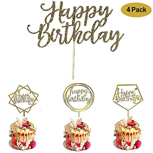 Product Cover 4 Pack Happy Birthday Cake Topper Acrylic, Birthday Cake Topper Birthday Decorations,1st First Happy Birthday