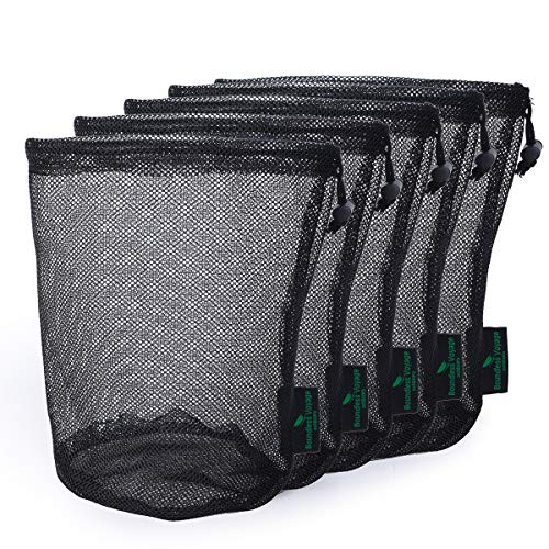 Product Cover iBasingo 5 pieces Durable Nylon Mesh Drawstring Bag Travel Stuff Sack for Golfball Bottle Pot Outdoor Tools Tennis Mesh Storage Ditty Bag