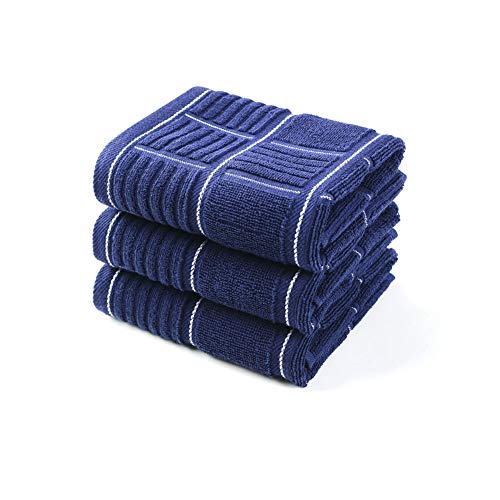 Product Cover Anyi Kitchen Dish Towels Heavy Duty Absorbent Dish Cloths with Hanging Loop 100% Cotton Tea Bar Towels (16x26, Set of 3, Navy)