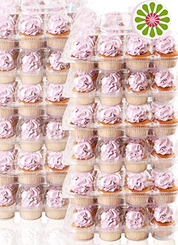 Product Cover (12Pack x 12 Sets) STACK'nGO Cupcake Carriers - High Tall Dome Clear Containers Thick Plastic Disposable Storage Boxes. 2 Dozen Compartments Slots Holder Cupcakes Box Tray Container. Cup Cake Holders