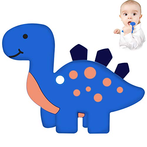 Product Cover Dinosaur Baby Teether - Bestwin BPA Free Silicone Teething Toy for Baby Shower 0 3 6 12 Months 1 Year Old Christmas Gifts (Blue)