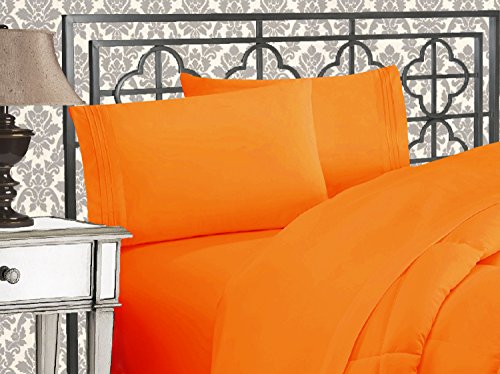 Product Cover Elegant Comfort Luxurious 1500 Thread Count Egyptian Three Line Embroidered Softest Premium Hotel Quality 3-Piece Bed Sheet Set, Twin XL, Orange