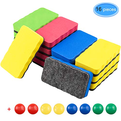 Product Cover EAONE 16 Pack Magnetic Whiteboard Dry Eraser with 8Pcs Whiteboard Magnets, Chalkboard Cleaner Board Wiper Erase Pens and Markers for Classroom Home Office, 4 Colors