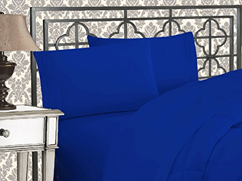 Product Cover Elegant Comfort Luxurious 1500 Thread Count Egyptian Three Line Embroidered Softest Premium Hotel Quality 4-Piece Bed Sheet Set, Wrinkle and Fade Resistant, King, Royal Blue
