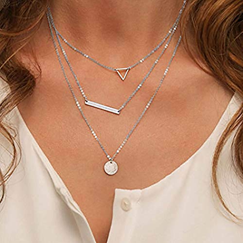 Product Cover Fstrend Fashion Layered Necklace Dainty Symbol Pendant Choker Necklace Jewelry for Women and Girls (Silver)