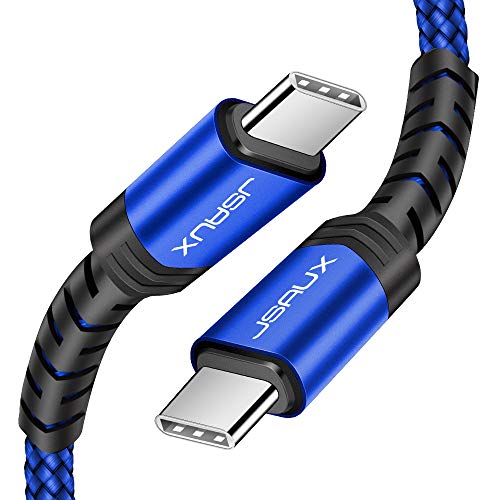 Product Cover JSAUX USB C to USB C Fast Charging Cable 3A [6.6ft 2-Pack], USB Type C Braided Cord Compatible with Samsung Galaxy Note 10/Note 10 Plus,Google Pixel 2/3/4/2XL/3XL/4XL,Nexus 6P, iPad pro 2018 etc-Blue