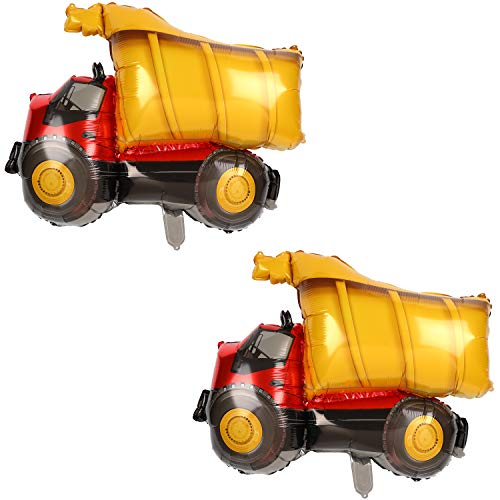 Product Cover 2 Pcs Jumbo Dump Truck Foil Mylar Balloon Helium Large Birthday Party Decorations Supplies Yellow