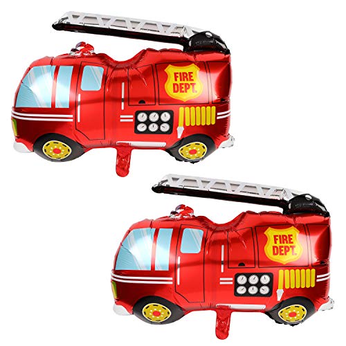 Product Cover 2 Pcs Jumbo Fire Truck Foil Mylar Balloon Helium Large Birthday Party Decorations Supplies Red