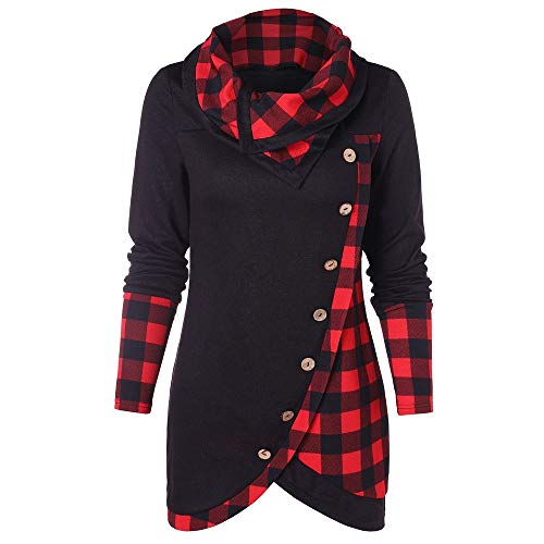 Product Cover Women's Button Hoodie Sweatshirt Tunic Dress Pullover Cowl Neck Plaid Drawstring Tops(S-5XL)