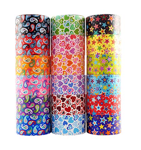 Product Cover 18 Roll Variety Pack of Decorative Duct Style Tape, Each Roll 1.88 Inch x 5 Yards, Ideal for Scrapbooking - Decorating - Signage (6 Heart + 6 Star + 6 Paisley)