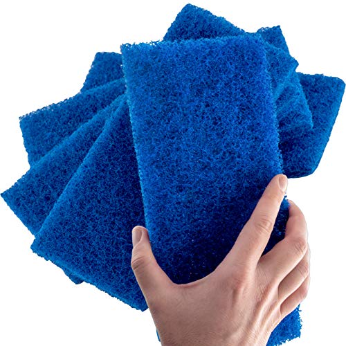 Product Cover Medium Duty XL Blue Scouring Pad 5 Pack. 10 x 4.5in Large Multipurpose Nylon Scrubbing Sponges. Clean Kitchens, Bathrooms, Counters and Floors to Erase Grime and Make Surfaces Sparkle