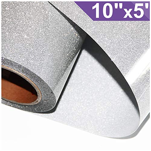 Product Cover ARHIKY Glitter Heat Transfer Vinyl HTV for T-Shirts 10Inches by 5 Feet Rolls(Silver)