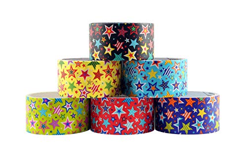 Product Cover 6 Roll Variety Pack of Decorative Duct Style Tape, Star Tape, Each Roll 1.88 Inch x 5 Yards, Ideal for Scrapbooking - Decorating - Signage (6-Pack,Stars)