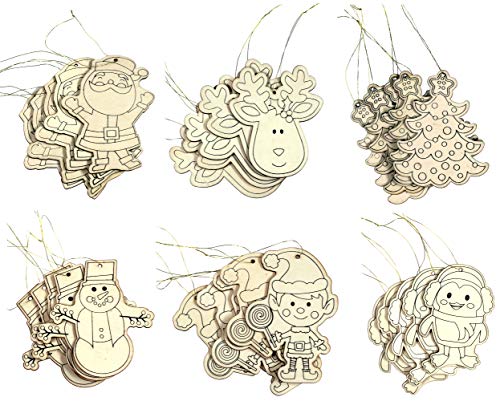 Product Cover Creative Hobbies Kid Friendly DIY Holiday Christmas Themed Ornaments -Decorate Your Own - Contains 30 Ornaments Ready to Color or Paint