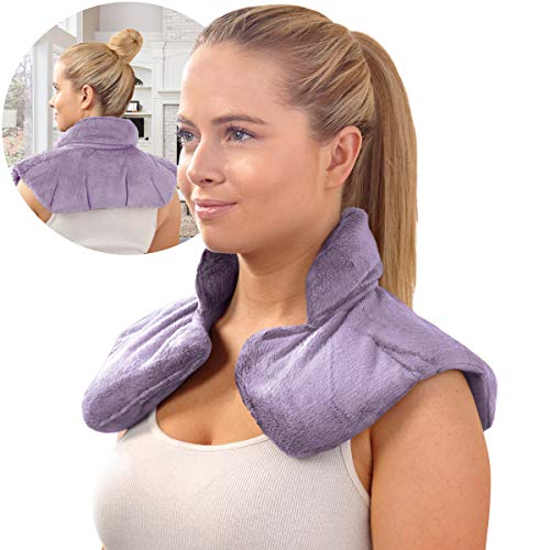 Product Cover SHARPER IMAGE Hot & Cold Herbal Aromatherapy Neck & Shoulder Plush Wrap Pad for Soothing Muscle Pain and Tension Relief Therapy, 100% Natural Lavender & Herb Spa Blend, Use in Microwave or Freezer