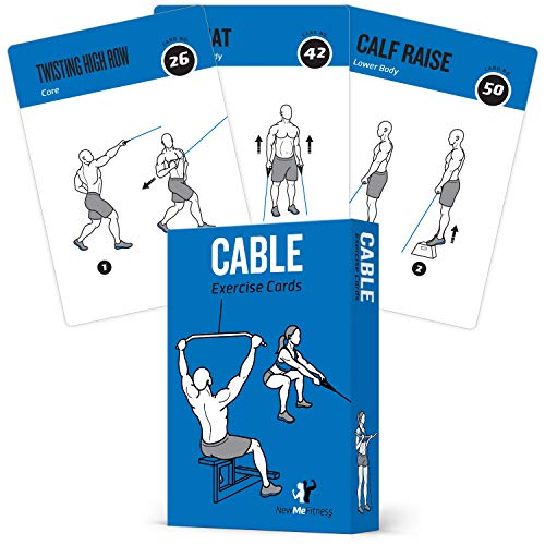 Product Cover Cable Exercise Cards, Set of 62 - Guided Strength Training Workout for Home or Gym :: Illustrated Fitness Flash Cards with 50 Exercises, for Men & Women :: Large, Durable, Waterproof