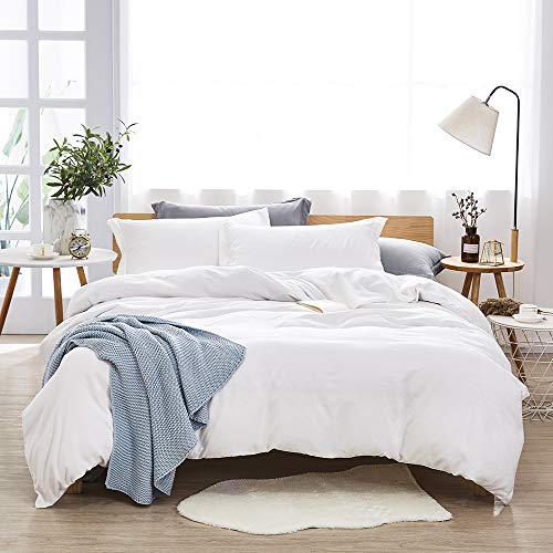 Product Cover Dreaming Wapiti Duvet Cover Queen,100% Washed Microfiber 3 Piece Bedding Sets, Solid Color-Soft and Breathable with Zipper Closure & Corner Ties(White)