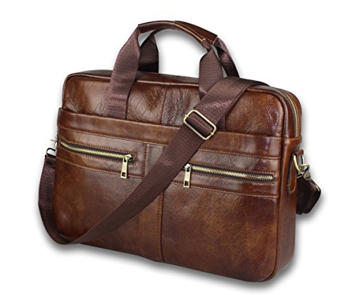 Product Cover Genuine Leather Messenger Bag for Men - Padded 14 Inch Laptop Briefcase