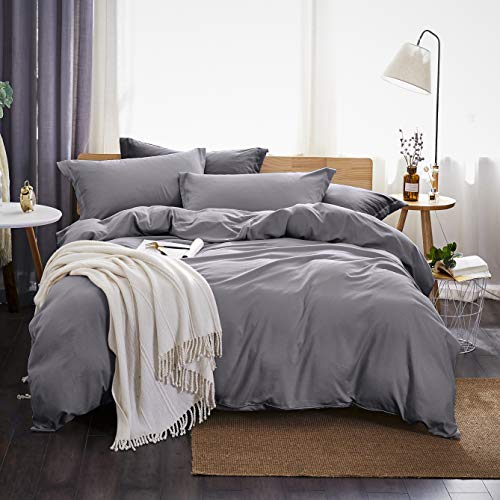 Product Cover Dreaming Wapiti Duvet Cover King,100% Washed Microfiber 3 Piece Bedding Sets ,Solid Color - Soft and Breathable with Zipper Closure & Corner Ties(Gray)