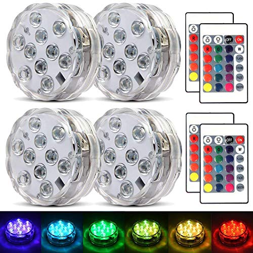 Product Cover Submersible Led Lights Waterproof Multi-color Battery Remote Control, Party Perfect Decorative Lighting, Suitable for Aquarium Lights, Christmas, Halloween, Etc. IP68 Waterproof Rating (4Pack)