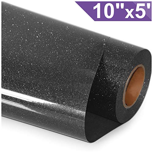 Product Cover ARHIKY Glitter Heat Transfer Vinyl HTV for T-Shirts 10Inches by 5 Feet Rolls(Black)...