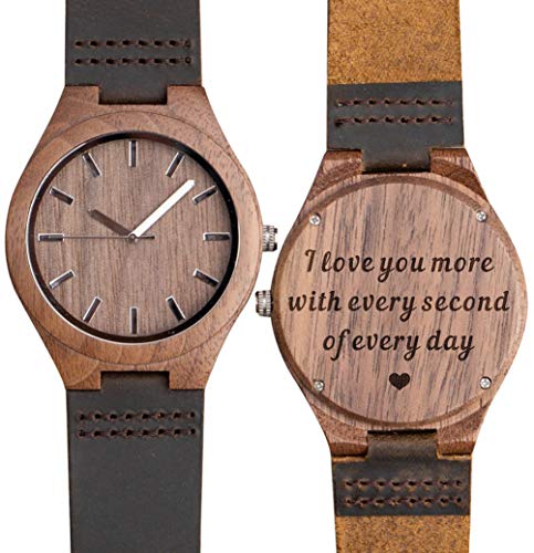 Product Cover Engraved Wooden Watch for My Husband Man Son Dad Boyfriend Fiance Personalized Groomsmen Watches Custom Son Graduation from Mom, Dad Anniversary Wood Watch for Men