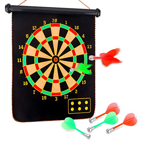 Product Cover Yalis Premium Magnetic Dart Board Set, 15 Inchese Double Sided Dartboard Hanging Safety Dartboard with 6 PCS Dart Flights