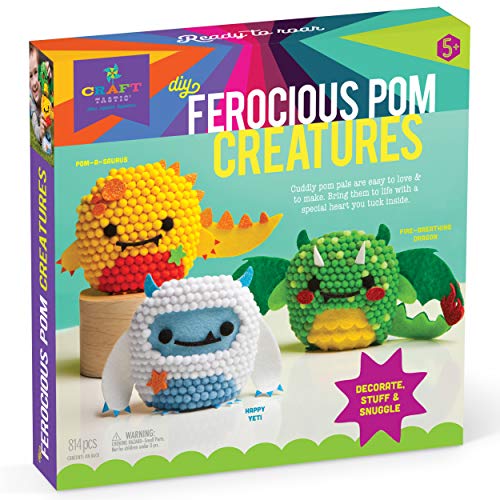 Product Cover Craft-tastic - DIY Ferocious Pom Animals - Craft Kit Makes 3 Pompom Stuffed Animals - Dinosaur, Yeti & Dragon