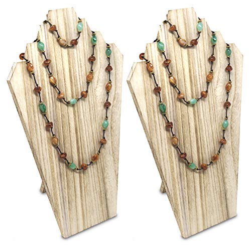 Product Cover Ikee Design 2 Pcs Lightweight Wooden Necklace Display Bust Easel Jewelry Display for Shows, Necklace Display Stand, Jewelry Display Bust for 3 Necklaces, Oak Color