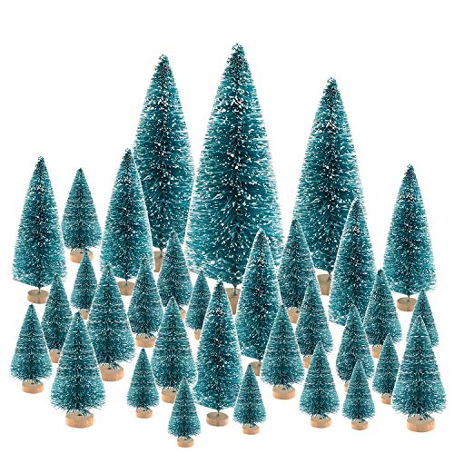 Product Cover KUUQA 66Pcs Mini Christmas Trees Bottle Brush Trees Sisal Snow Pine Trees Architecture Trees Winter Snow Ornaments for Christmas Decorations Diorama Models