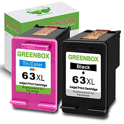 Product Cover GREENBOX Re-Manufactured Ink Cartridge Replacement for HP 63XL 63 XL Used in Envy 4520 4516 Officejet 5255 5258 4650 3830 3833 DeskJet 1112 3632 2130 Printer (1 Black 1 Tri-Color)