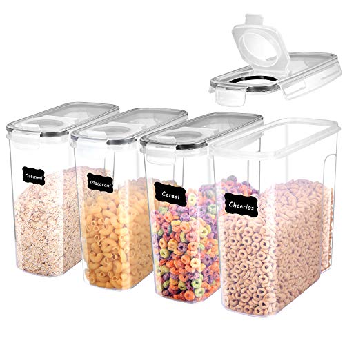 Product Cover ME.FAN Cereal Storage Containers [Set of 4] Airtight Food Storage Containers 4L(135oz) - Large Kitchen Storage Keeper with 24 Chalkboard Labels - BPA Free, Easy Pouring Lid (Black)