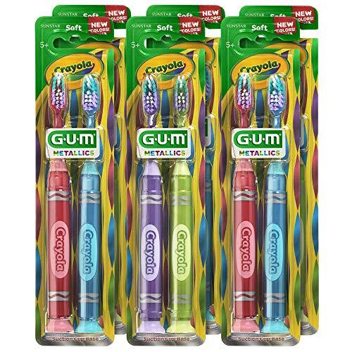 Product Cover GUM Crayola Kids' Metallic Marker Toothbrush, Soft, Ages 5+, Assorted Colors, 2 Count (Pack of 6)