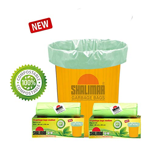 Product Cover Shalimar Compostable/Biodegradable Garbage/Trash/Dustbin Bag , Medium size 48 x 56 cm 3 Rolls, 45 Bags (Green color)
