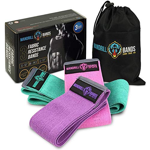 Product Cover Fabric Booty Bands - Fabric Hip Bands 3 Pack Set. Wide, Non-Slip, Stretch, Fabric Resistance Bands for Legs and Butt. Perfect Glute, Core, Booty Bands. Workout Exercises and Carry Bag Included