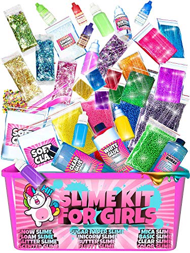 Product Cover Laevo Slime Kit for Girls - 2 in 1 - DIY Slime Making Kit Plus Slime Supplies Kit - All-Inclusive [57 Pieces Set] DIY Slime Kit with Instant Snow, Clear Glue, Foam Balls, Slime