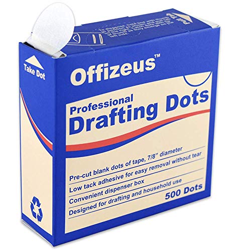 Product Cover Professional Drafting Dots 500 pcs - Low Tack Pre-Cut Blank Tape - Easy to Use, for Drawing, Blueprint, Artist, Architect