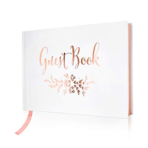 Product Cover Wedding Guest Book - Polaroid Album Photo Guestbook Registry Sign-in with Gold Foil & Gilded Edges - White Hardbound Book with Bookmark - 9
