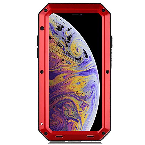 Product Cover iPhone XR Case, CarterLily Full Body Shockproof Dustproof Waterproof Aluminum Alloy Metal Gorilla Glass Cover Case for Apple iPhone XR 6.1 inch (Red)