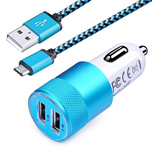 Product Cover Android Car Charger Fast Charging, Ououdee 3.4A Dual USB Port Car Charger Adapter with Nylon Braided Micro USB Cable 6ft Fast Sync Charging Cord Compatible Samsung Galaxy S6 S7 J7 Edge Note 5, LG