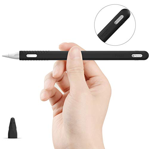 Product Cover pzoz Case Compatible Apple Pencil 2nd Generation Magnetic Pen Nib Protector Silicone Sleeve iPencil 2 Gen Grip Skin Cover Holder Clip Sticker Accessories for iPad Pro 11 12.9 inch 2018 (Black)