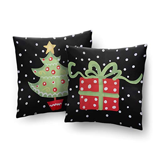 Product Cover Christmas Pillow Cover Cushion Case with Decorations of Christmas Tree and Red Gift Package 18 x 18 Inch Set of 2