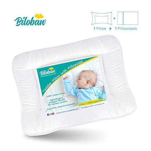 Product Cover Baby Toddler Pillow for Sleeping with Pillowcase (13 x 18), Hypoallergenic Baby Toddler 's Flat Pillows, Oeko-TEX Standard 100 Certificated Soft and Safe Travel Pillow Fits Mini Crib or Crib