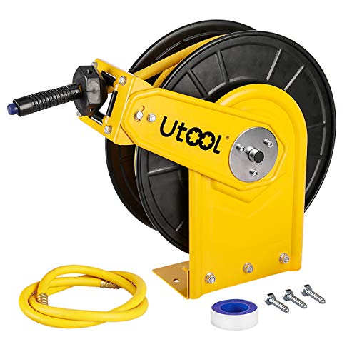 Product Cover Retractable Air Hose Reel, Utool Air Hose Reel with 3/8in.x50Ft. Hybrid Rubber Hose 3 Ft. Lead Hose 1 PTFE Tape Max. 300PSI