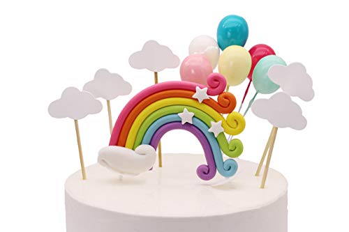 Product Cover Colorful Rainbow Cake Topper Birthday Wedding Cake Flags Cloud Balloon cake flag Birthday Party Baking Decoration Supplies