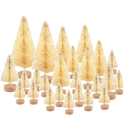 Product Cover KUUQA 48 Pcs Mini Christmas Trees Bottle Brush Trees Tabletop Model Trees for Christmas Decoration DIY Room Decor Diorama Models (White)