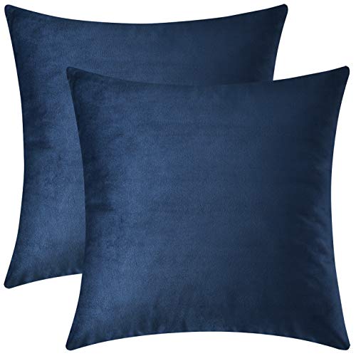 Product Cover Mixhug Set of 2 Cozy Velvet Square Decorative Throw Pillow Covers for Couch and Bed, Navy Blue, 18 x 18 Inches