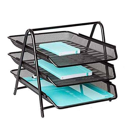 Product Cover JD9 Metal Mesh 3 Tier Document Tray, File Tray, File Rack for A4 Documents/Files/Papers/Letters/folders Holder Desk Organizer (Black)