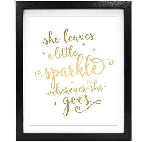 Product Cover Susie Arts 8X10 Unframed She Leaves a Little Sparkle Wherever She Goes Real Gold Foil Decor Home Wall Art Print Inspirational Quote Metallic Poster V171